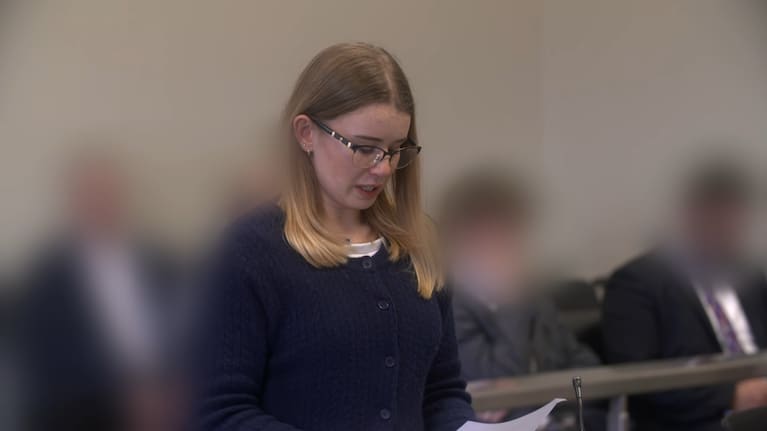 Summer Murphy reading her victim impact statement in court.