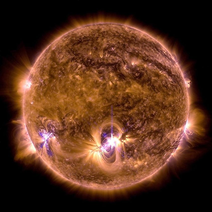 Our Sun, a main sequence star, emits a strong solar flare flashes in this image captured by NASA's Solar Dynamics Observatory. NASA/SDO