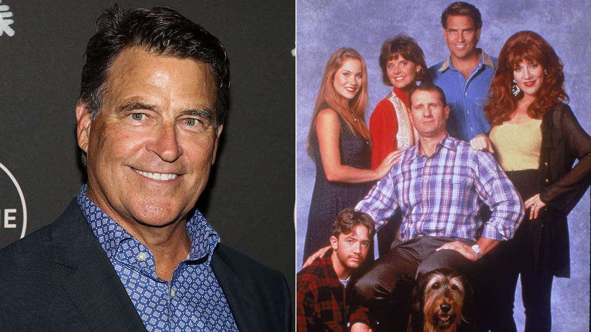 Ted McGinley standing next to a Married with Children cast photo