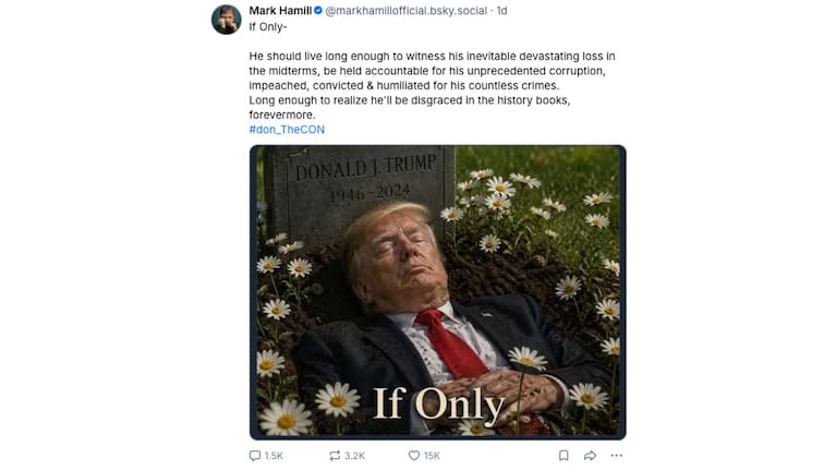The now-deleted post made by Mark Hamill on social media. (Source: Bluesky)