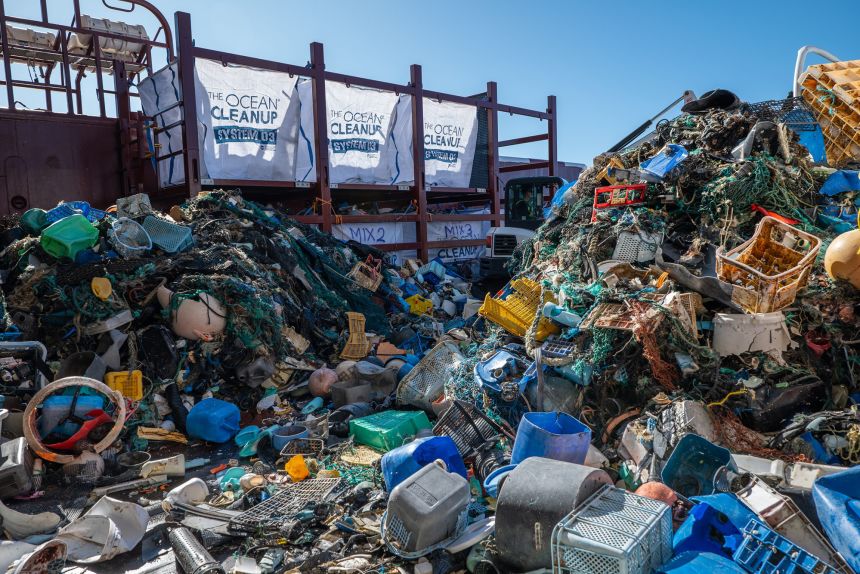Trash cleaned up from the Great Pacific Garbage Patch by The Ocean Cleanup, a non-profit environmental organization, in August 2023.
