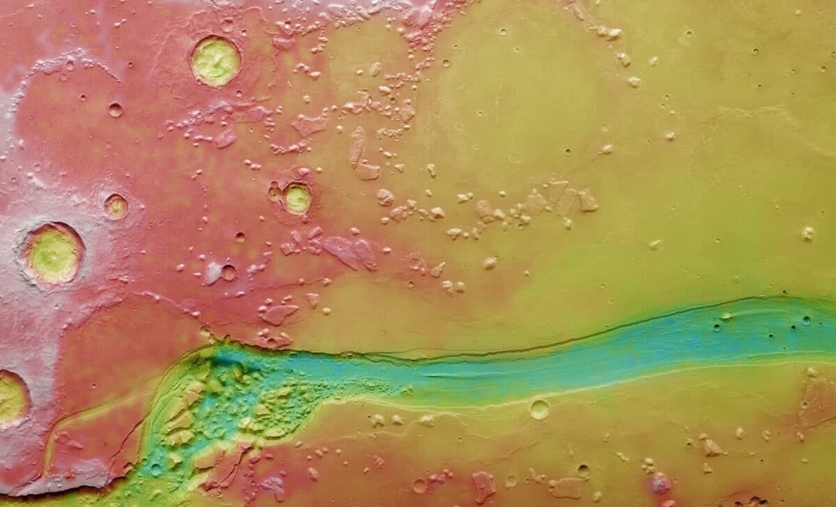 This Colour Coded Topographic Image Shows Part Of Shalbatana Vallis, A Large Channel Near Mars’s Equator