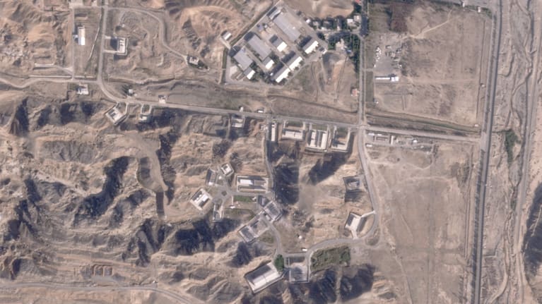 This satellite photo from Planet Labs PBC shows damaged buildings at Iran's Parchin military base outside of Tehran, Iran.