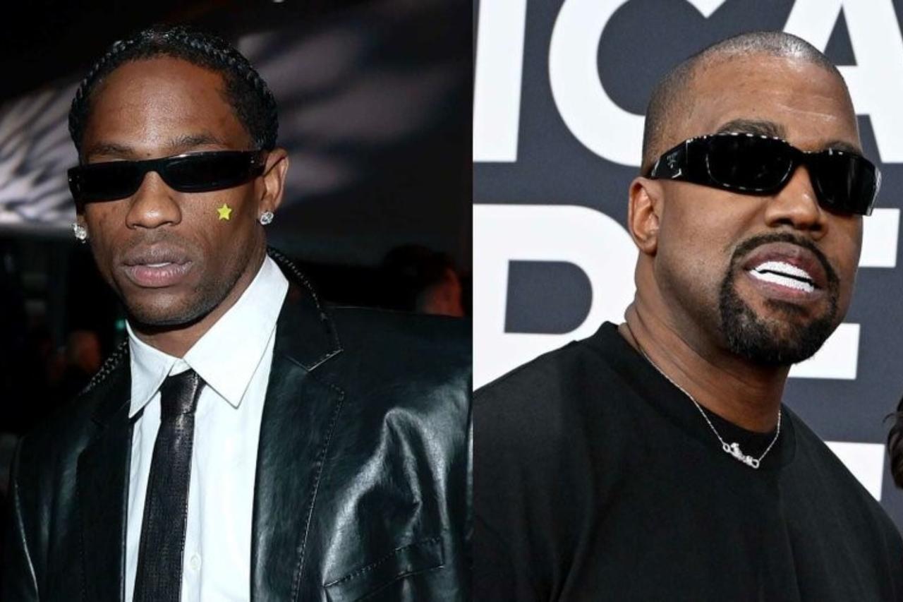This combination of pictures shows rapper Travis Scott (L) and rapper Kanye West (R)