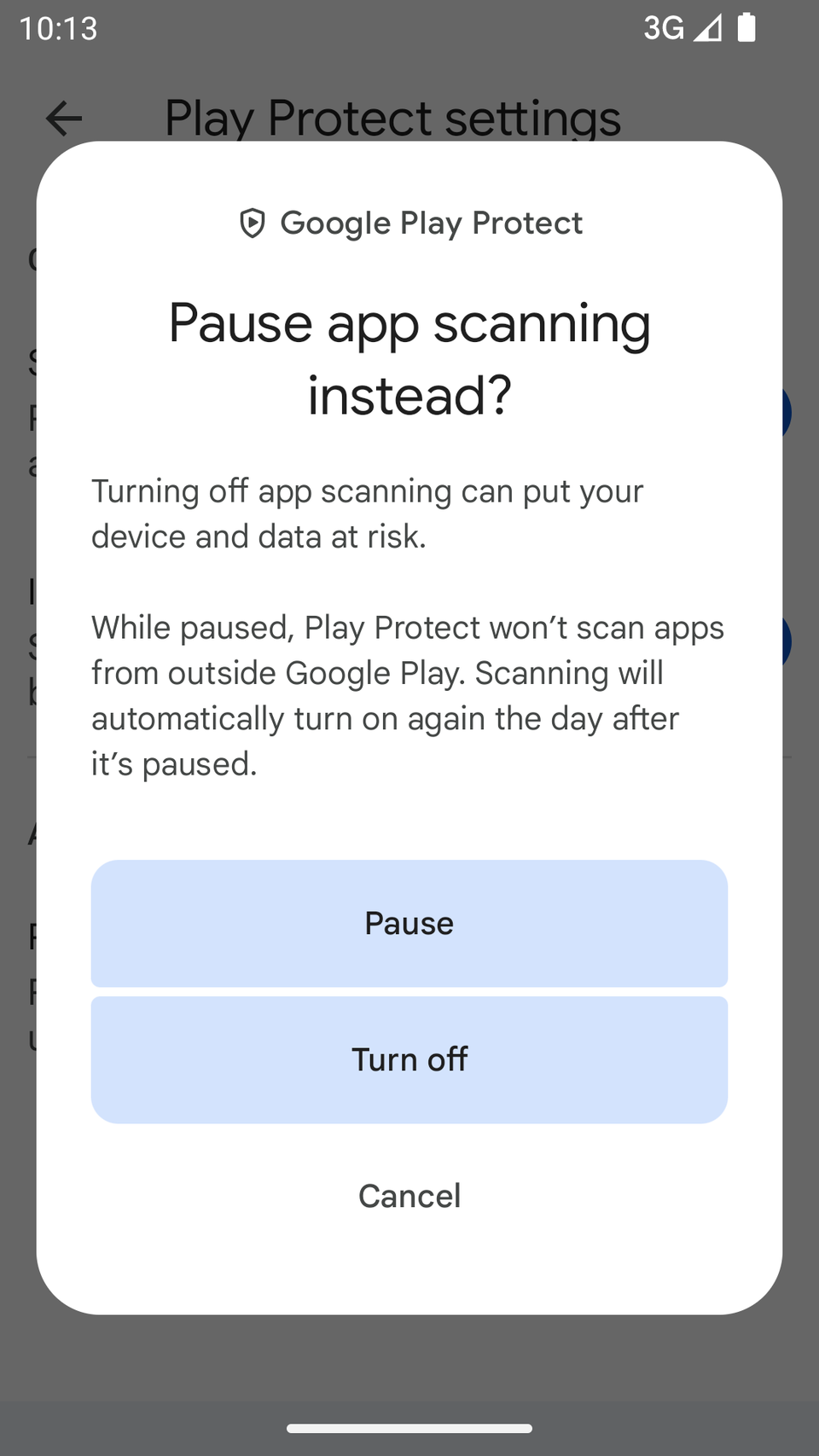Turn off or pause Play Protect.