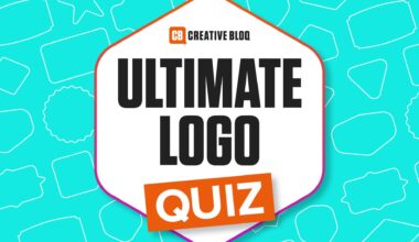 ultimate logo quiz text in a lozenge on a blue background