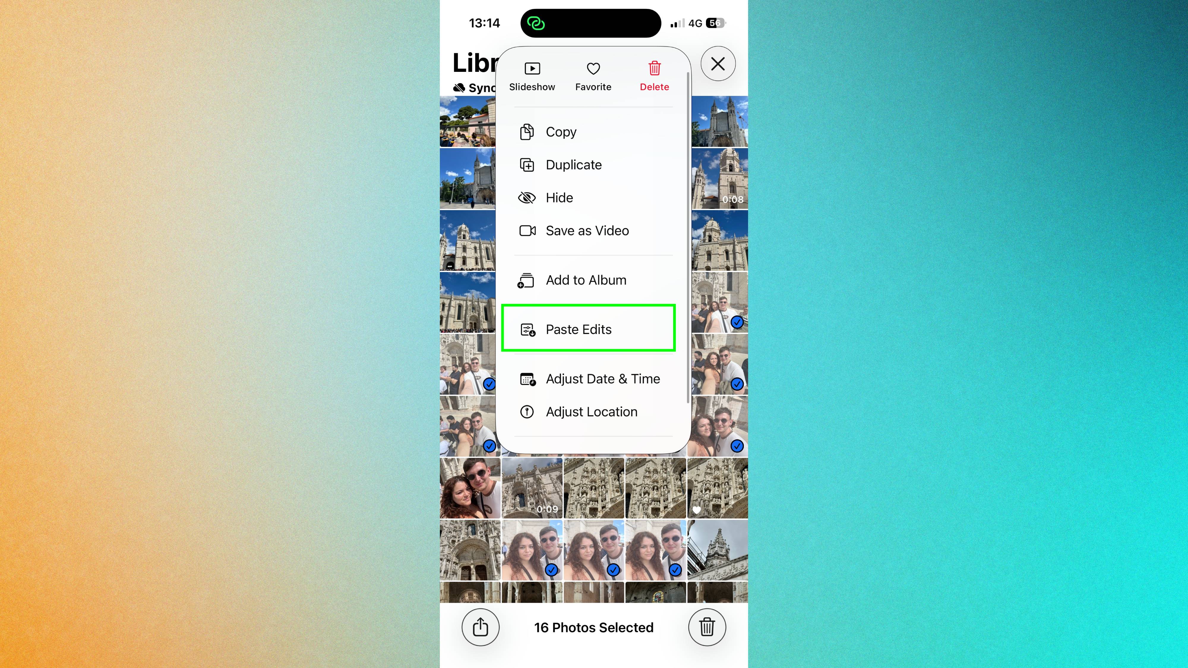 Paste edits highlighed in iPhone photos