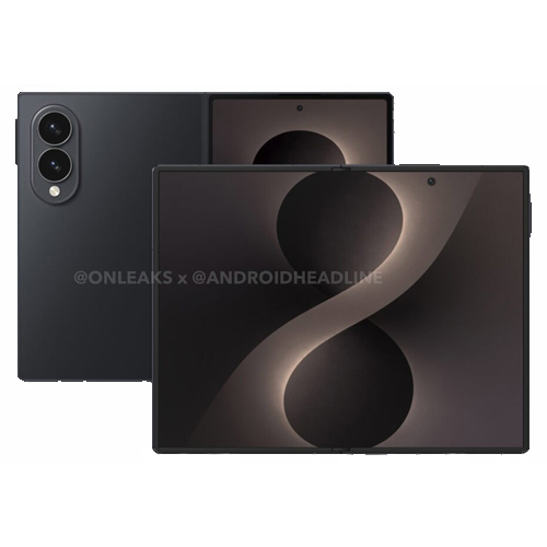 Samsung Galaxy Z Fold 8 Wide render in black showing front and back
