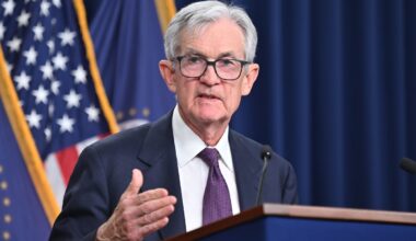 Jerome Powell speaking with reporters following a Federal Open Market Committee meeting.