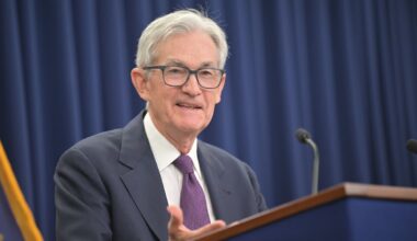 Jerome Powell speaking with reporters following a Federal Open Market Committee meeting.