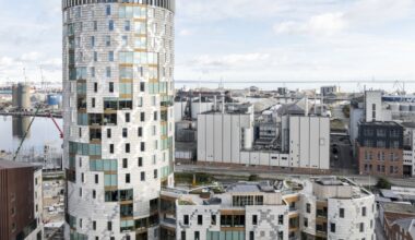 Record-breaking timber tower uses recycled materials, including wind turbine blades