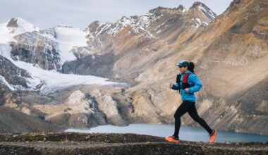 woman running by mountains