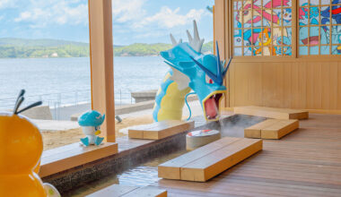 pokémon characters splash into renovated footbath in japan