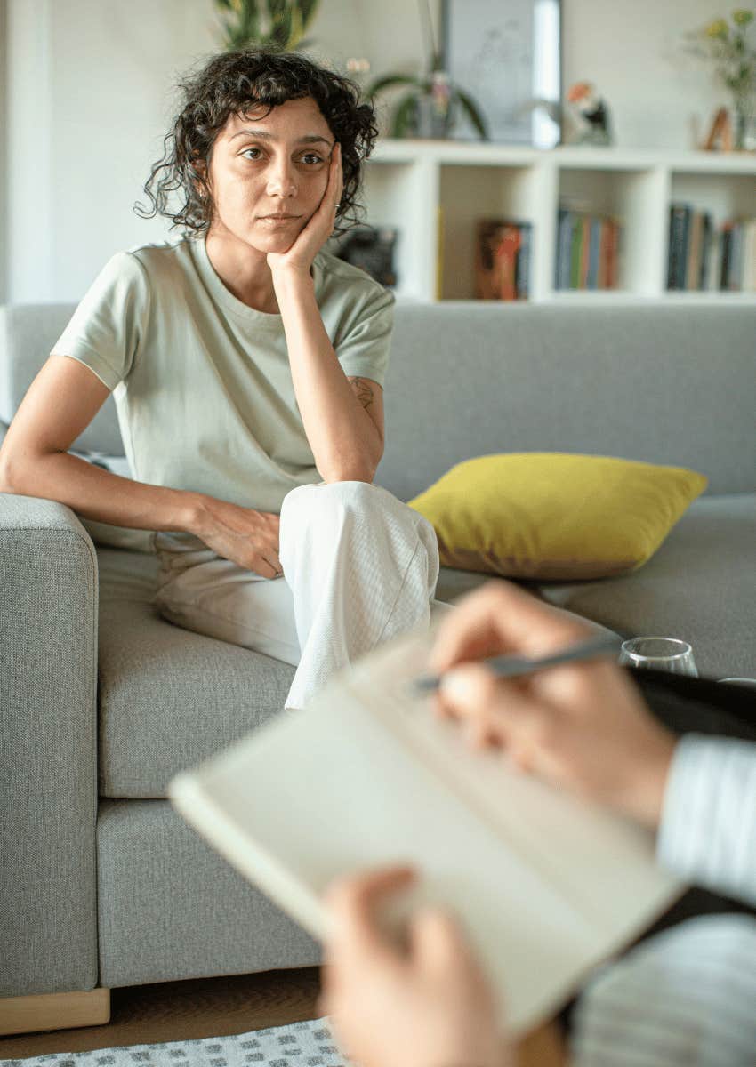 woman talking in a therapy session