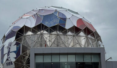 Geodesic dome in Vancouver being covered in panels for World Cup
