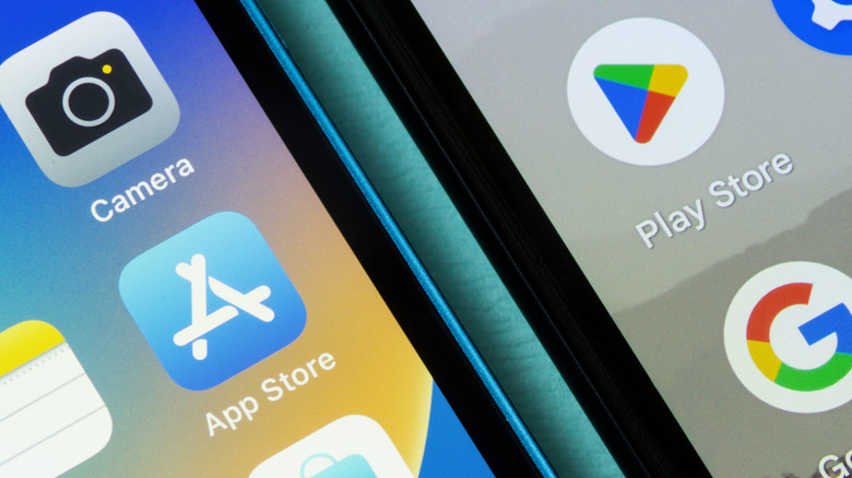 Close ups of two phone screens running iOS and Android.