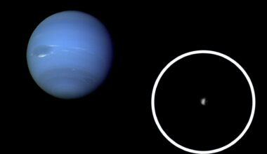 A composite image with a blue sphere planet in the background with a circular zoom in on a blurry white moon.