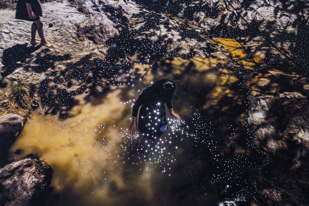 The river of memory and my daugthes. Intervened photography. Guerrero Mexico 2022..