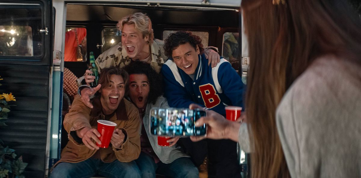 Group of university students celebrating