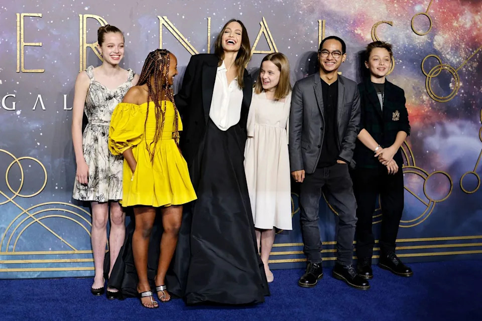 Angelina Jolie with kids Shiloh, Zahara, Vivienne, Maddox and Knox in London in 2021Credit: OLGA AKMEN/AFP via Getty
