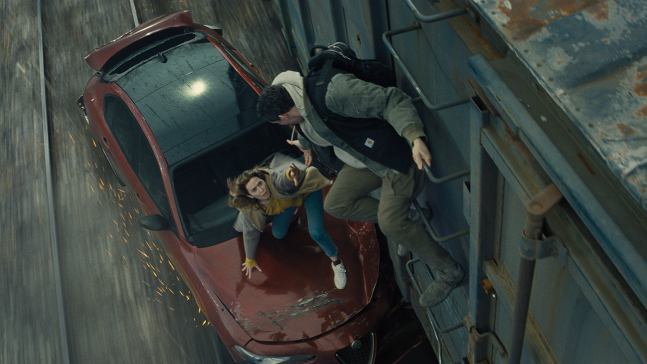 L to R: Emily Blunt and Josh O'Connor in Disclosure Day, directed by Steven Spielberg.