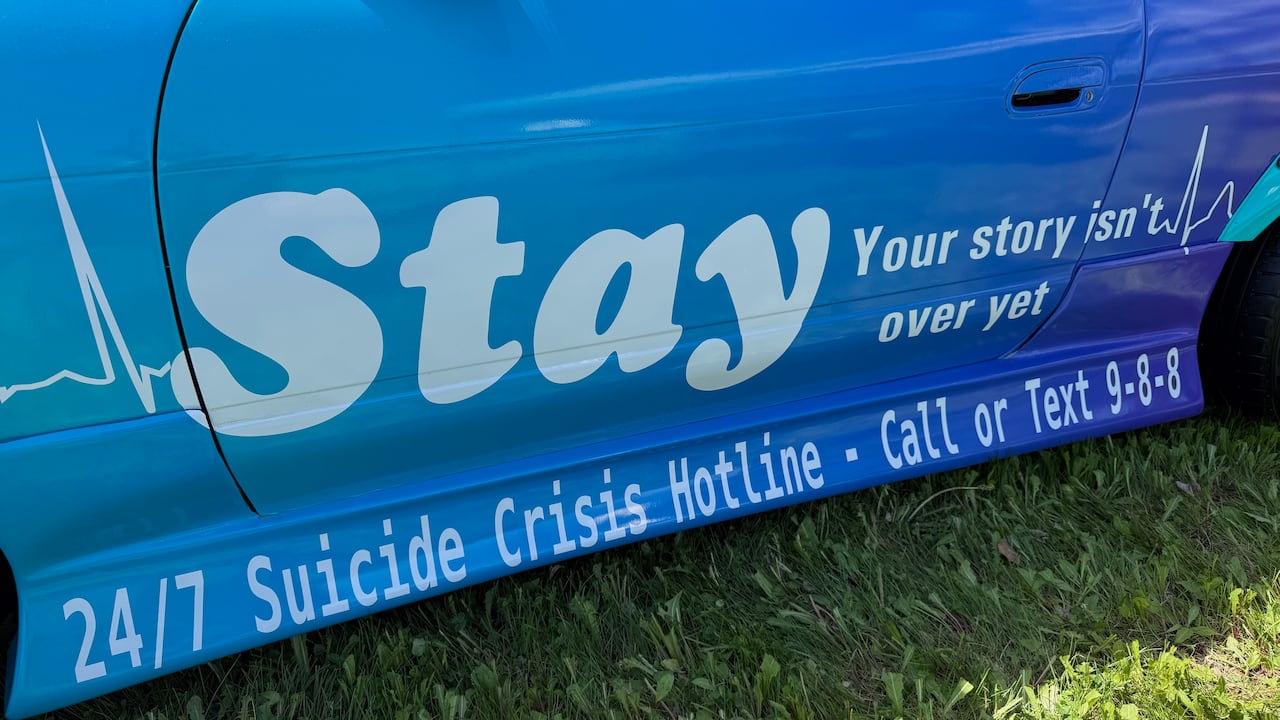 The car has several positive messages on it, letting residents in the Peace Region know that there is help available for anyone struggling with mental health.
