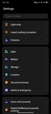 Settings menu - RedMagic 11s Pro review
