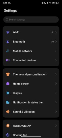 Settings menu - RedMagic 11s Pro review