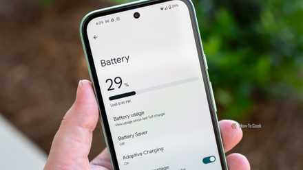 Person holding the Google Pixel 8a showing the Battery menu