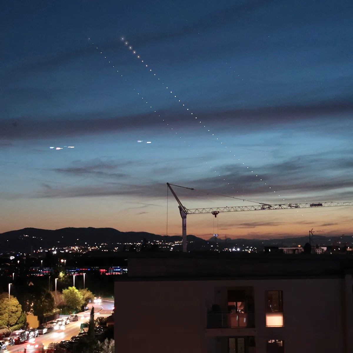 Paolo Barrella has captured an amazing piece of astrophotography, showing Venus and Jupiter side-by-side, setting on the western horizon just after sunset, 7 June 2026. "This is a composition I captured of the setting of Venus and Jupiter, taken two days before their closest apparent approach," Paolo says. "The image was created by stacking 53 shots taken at 2-minute intervals from Scandicci, Italy from 21:51 till 23:35, local time." Equipment: Canon EOS R8 DSLR camera, Canon RF 24-105mm f/4-7.1 IS STM lens. Exposure: 50mm, individual shots captured f/11 with 1/6s exposure #venus #jupiter #venusjupiter