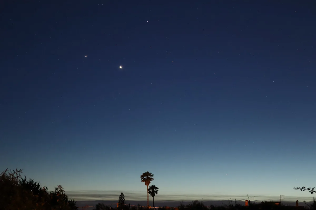 Venus, Jupiter, Mercury and Gemini are visible in this beautiful image captured Roberto Ortu from Cabras, Sardinia, Italy, 6 June 2026, 22:03 local time. "This is a photo clearly showing the planets Jupiter and Venus, which are increasingly close to the close conjunction on 9 June," says Roberto. "Also visible are the planet Mercury in the lower right and stars Castor and Pollux in the constellation Gemini at the top of the image." Equipment: Canon EOS R100 DSLR camera, RF-S 18-45mm lens Exposure: ISO 3200, f/6.3, focal length 45mm, 4s Software: Digital Photo Professional
