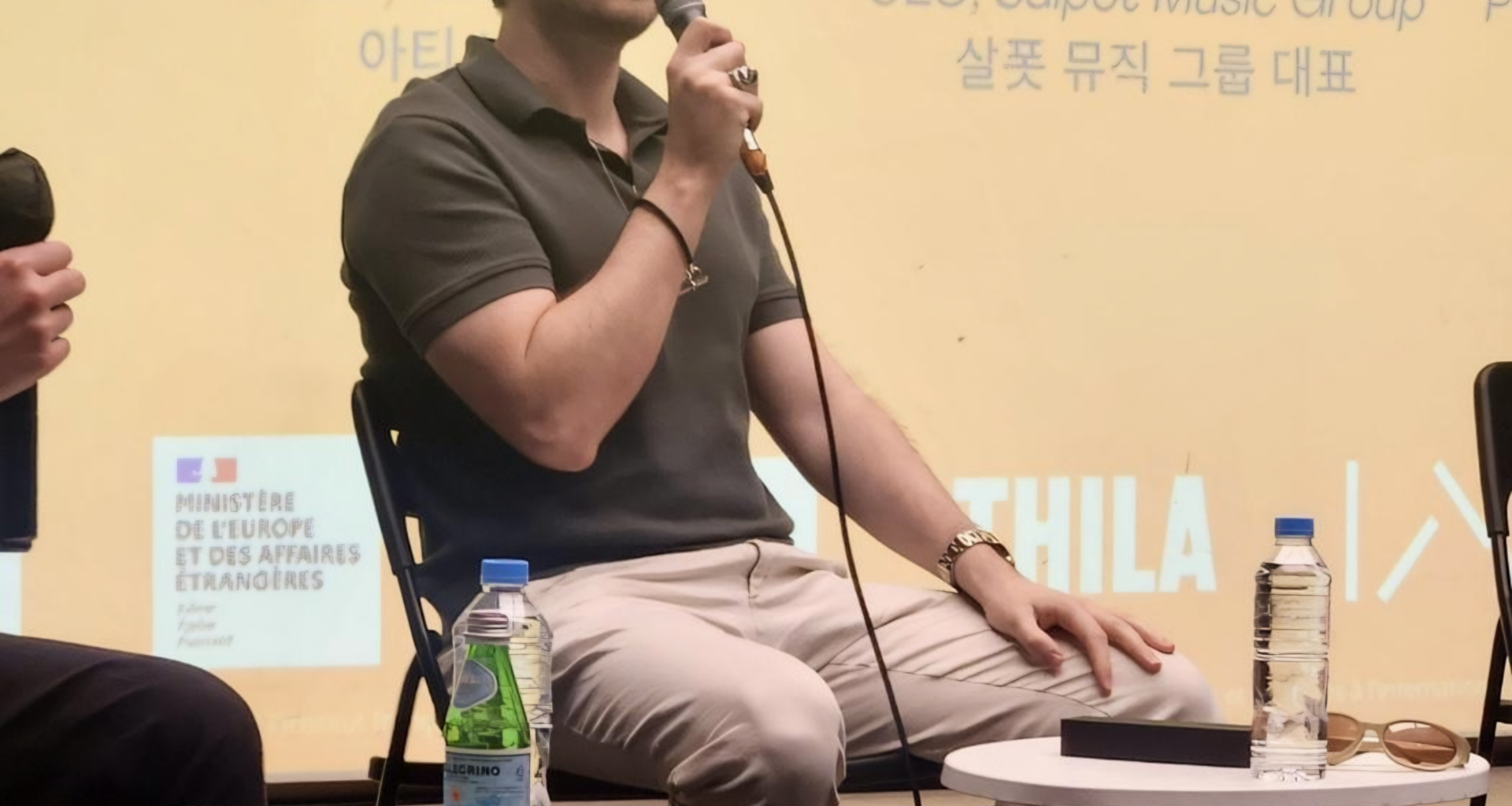 Swedish songwriter Alex Karlsson speaks during