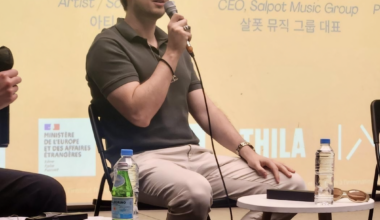 Swedish songwriter Alex Karlsson speaks during