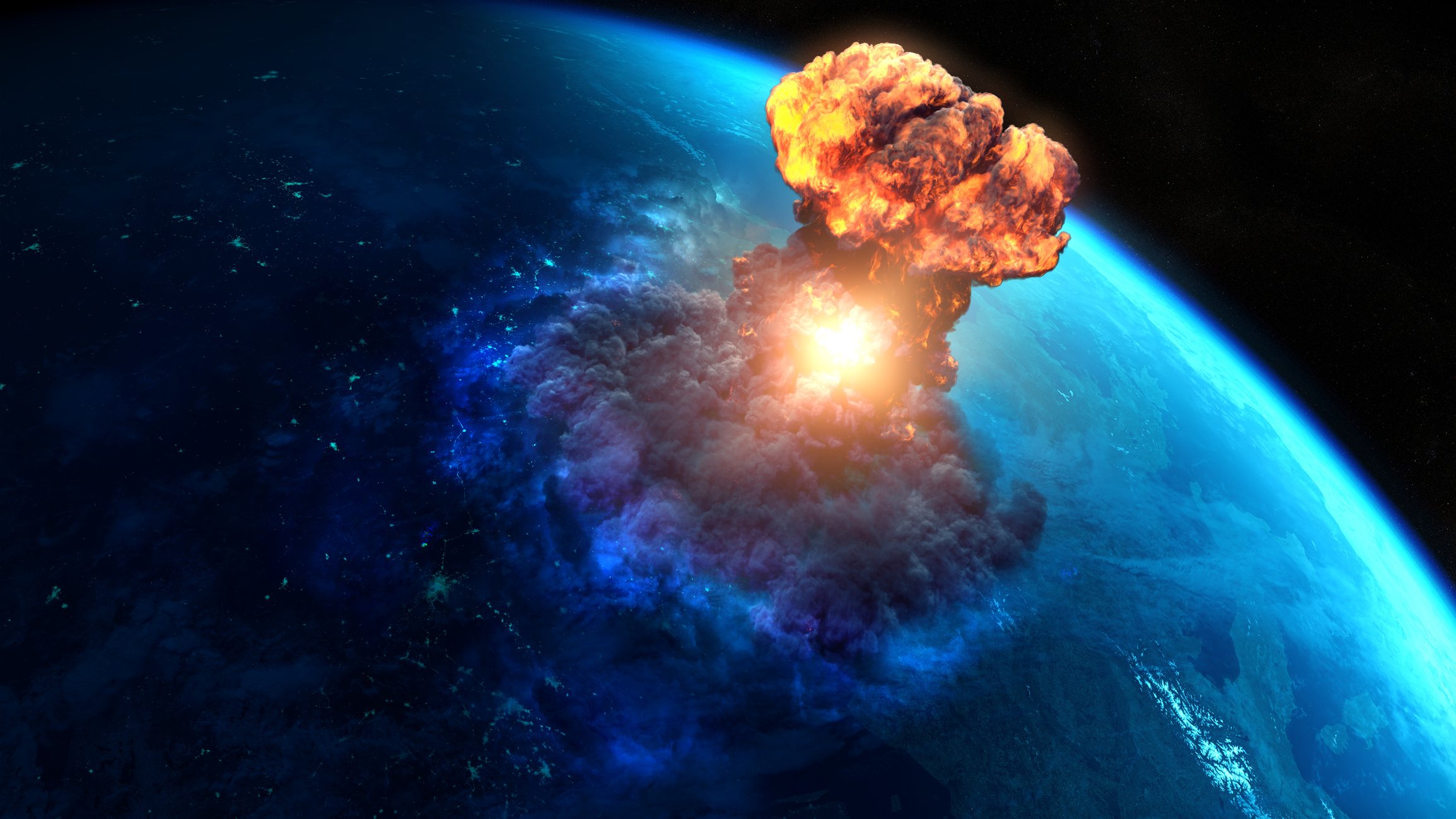 An artist's conception of an enormous explosion on a blue planet.