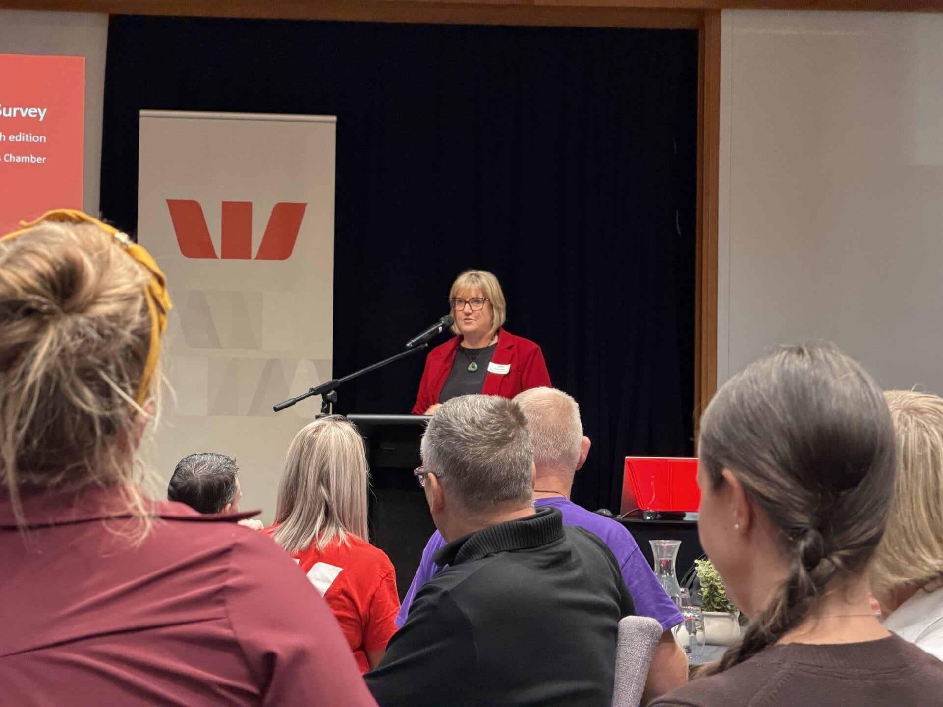 Rotorua Business Chamber chief executive Melanie Short addresses the Westpac Smarts Business Luncheon on Friday as new Business Pulse survey results are released.