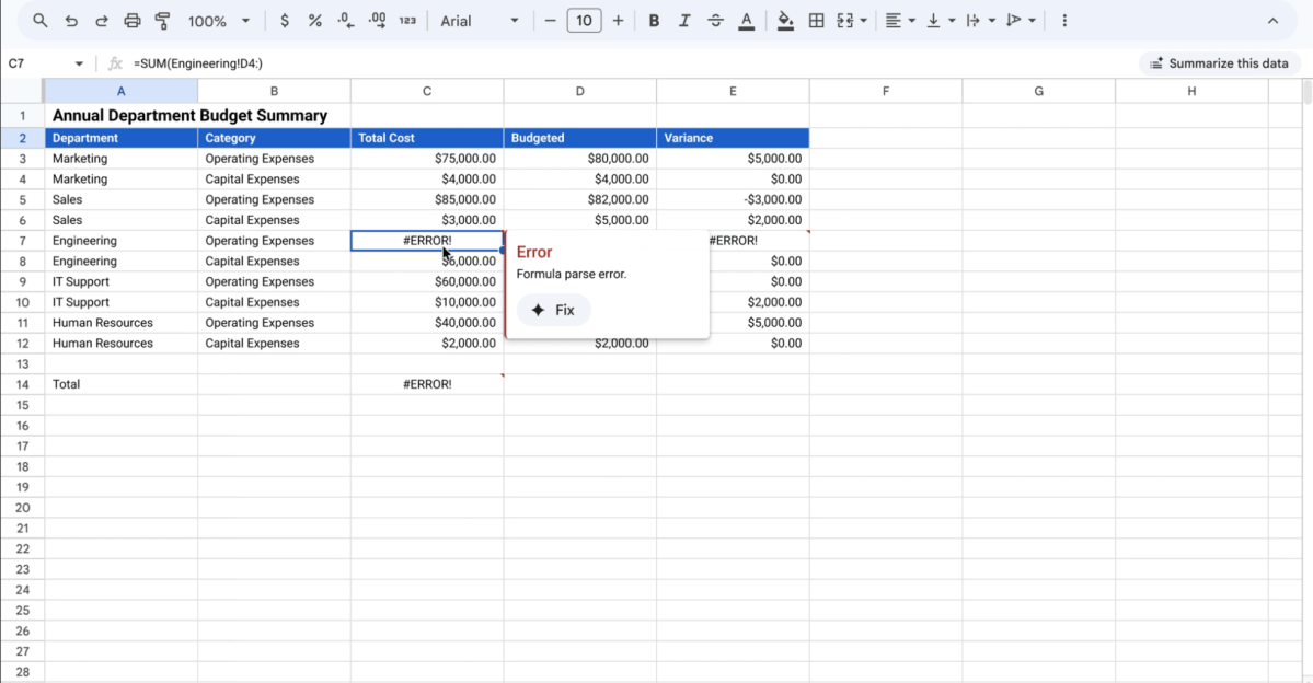 Gemini AI can fix your broken formulas in Google Sheets now.