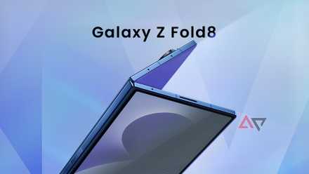Samsung Galaxy Z Fold8 partially unfolded, showing a privacy display effect on the screen.