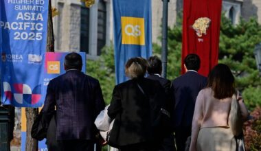 Banners for the QS Higher Ed Summit: Asia Pacific 2025 are displayed at Korea University in northeastern Seoul, Nov. 6, 2025. Korea Times photo by Choi Won-suk