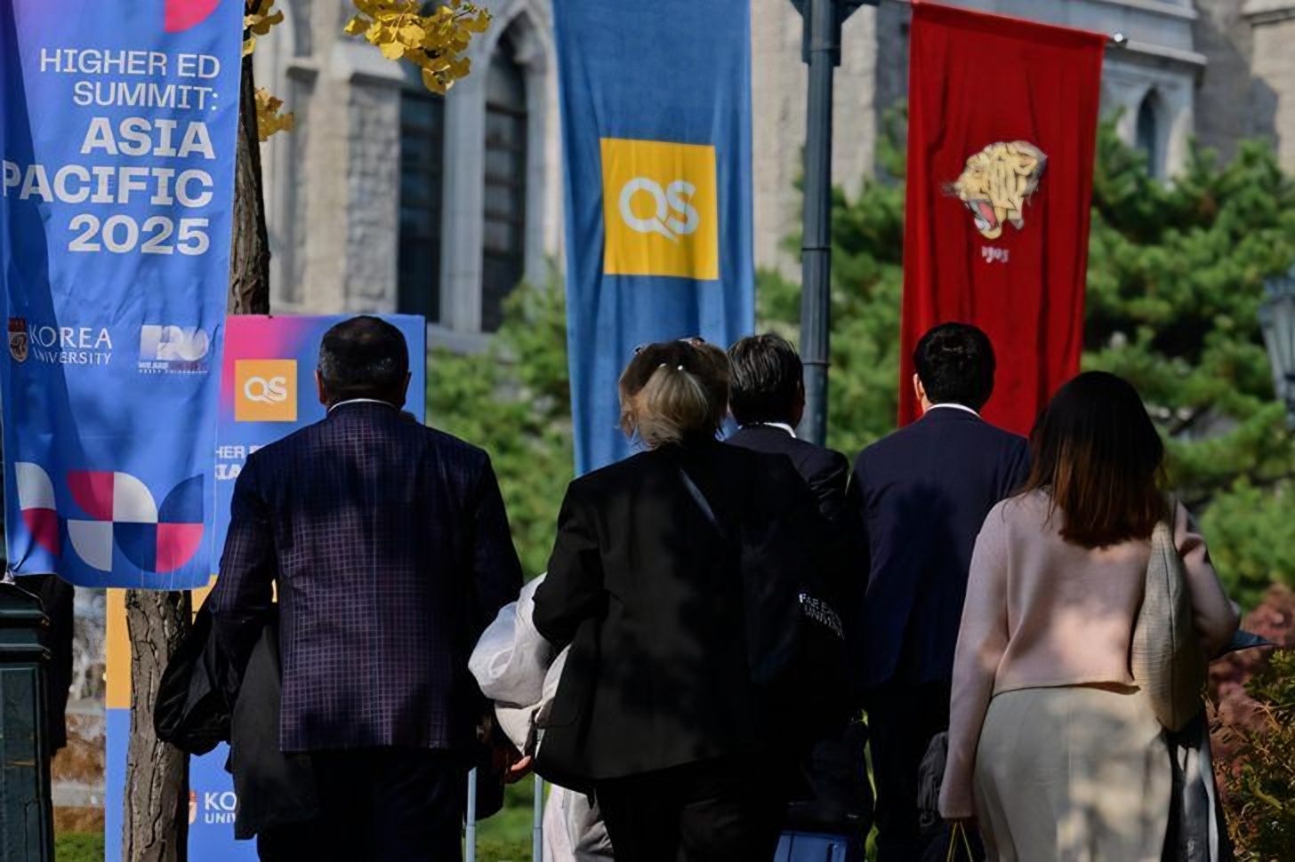 Banners for the QS Higher Ed Summit: Asia Pacific 2025 are displayed at Korea University in northeastern Seoul, Nov. 6, 2025. Korea Times photo by Choi Won-suk