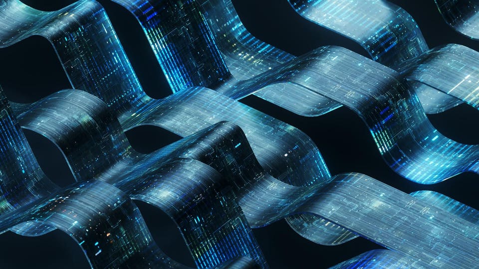 Futuristic Ribbons Creating a Complex, Interconnected Network. Transforming the Future - Embracing Digital Evolution