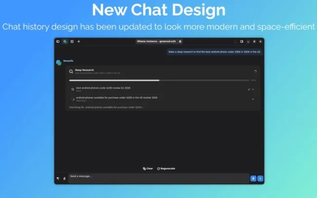 Newelle project screenshot of new chat UI