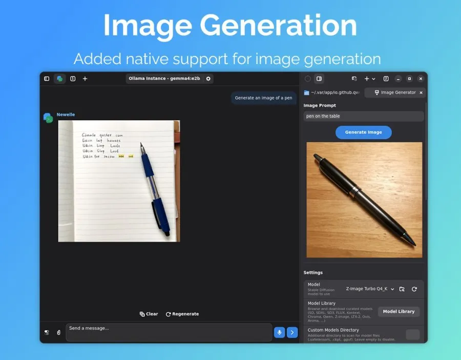 Newelle project screenshot of image generation demo