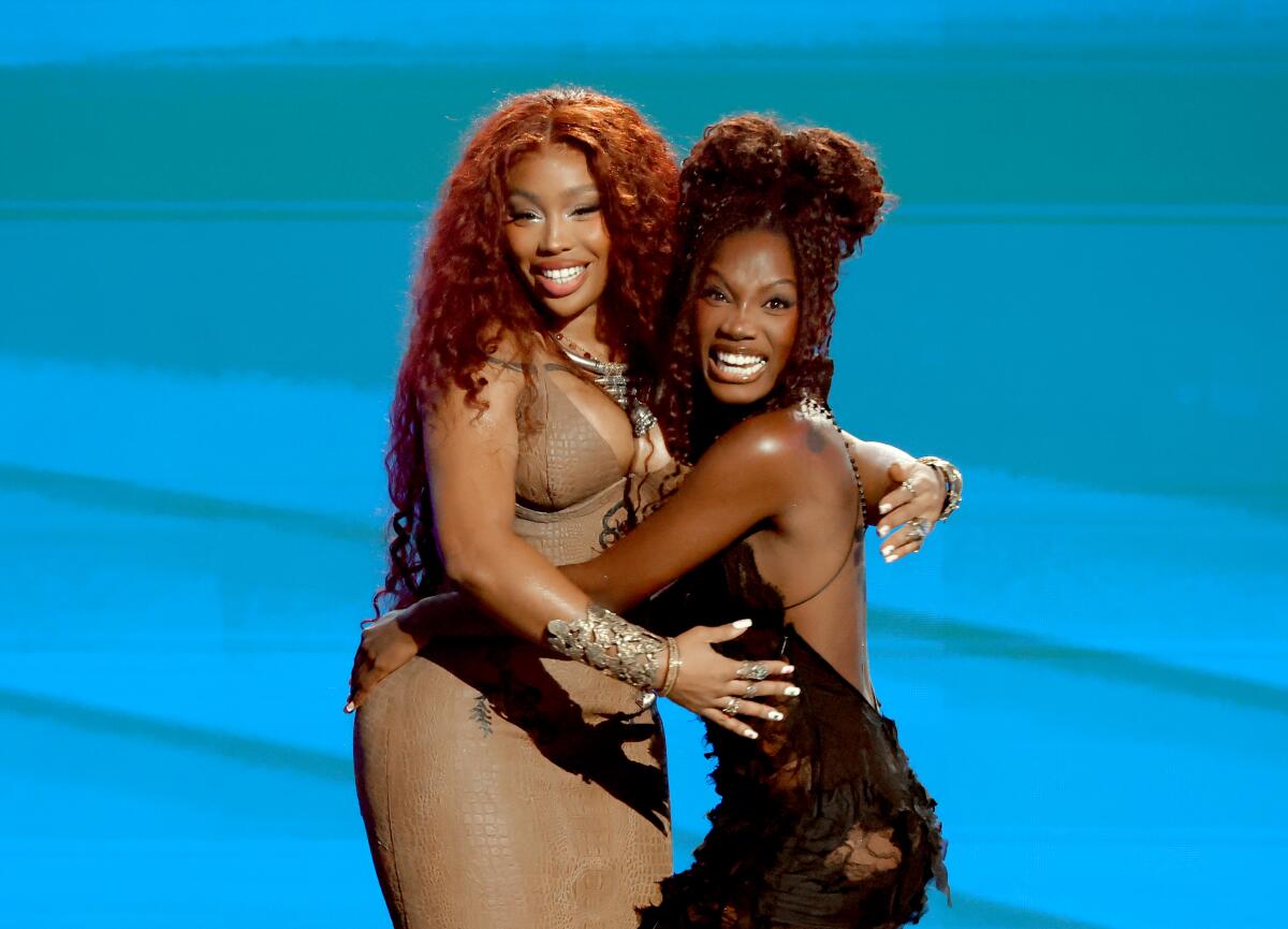SZA, left, and Doechii at 2026 BET Awards at the Peacock Theater in Los Angeles.