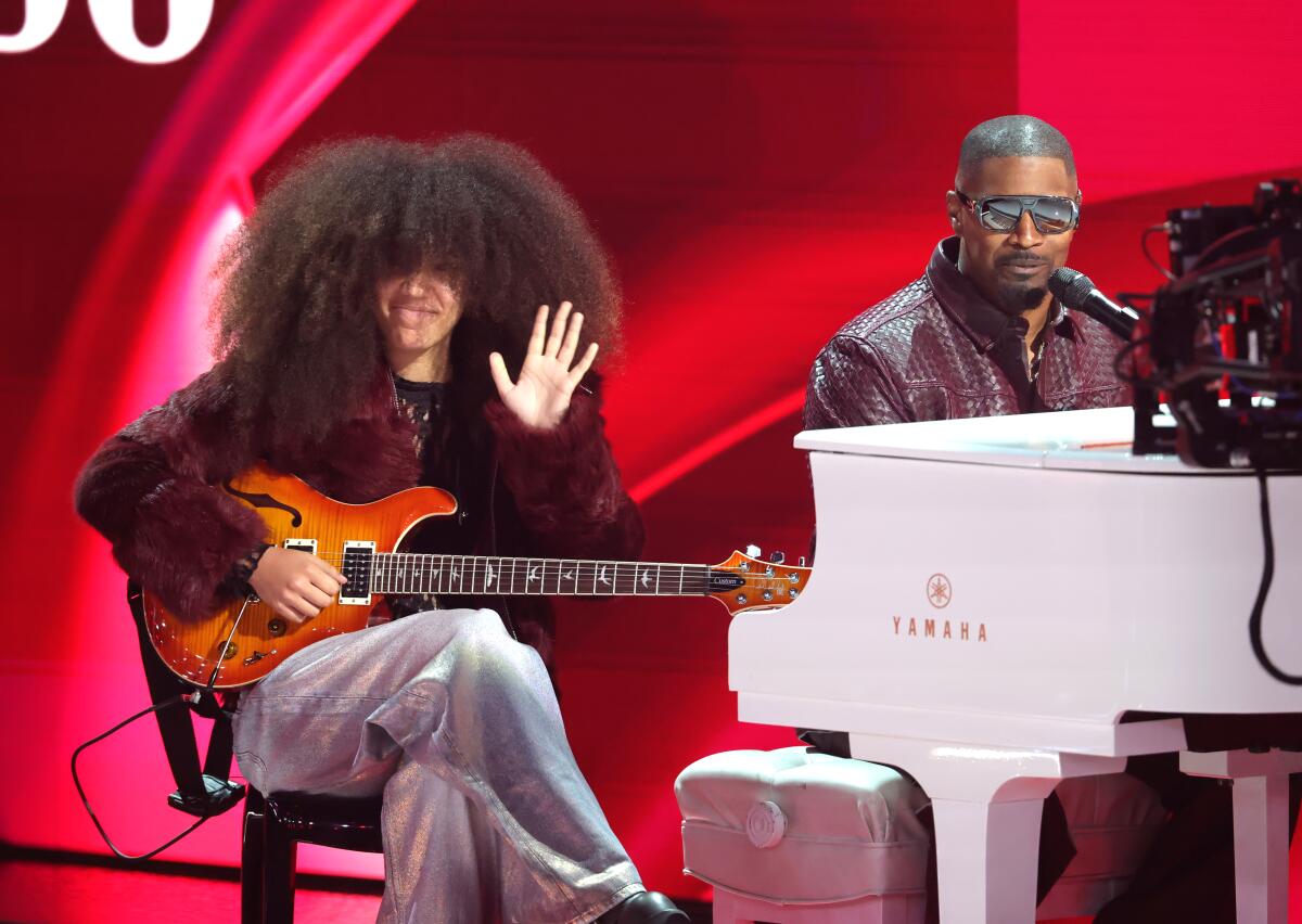 Anelise Foxx and Jamie Foxx perform during the 2026 BET Awards at the Peacock Theater in Los Angeles.