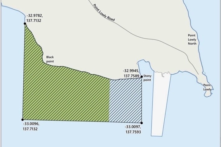 A green area shaded between Black Point and west of Stony Point, a grey area continues to Stony Point