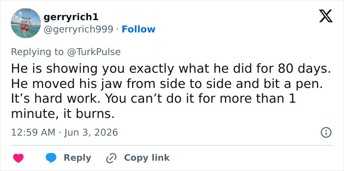 Tweet explaining jaw exercises with jaw movement and pen biting