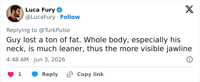 Comment on fat loss making neck leaner and jawline more visible