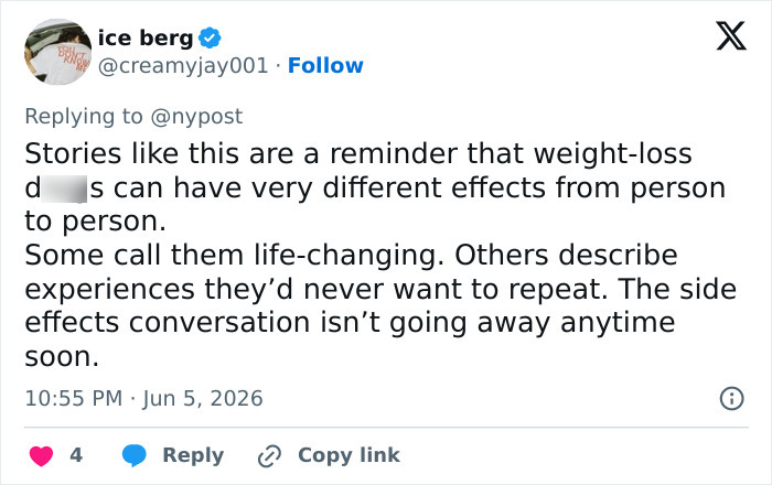 User reflects on different personal effects of weight-loss d***s like GLP-1 User reflects on different personal effects of weight-loss d***s like GLP-1