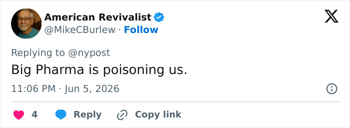 Tweet claiming Big Pharma is poisoning people Tweet claiming Big Pharma is poisoning people