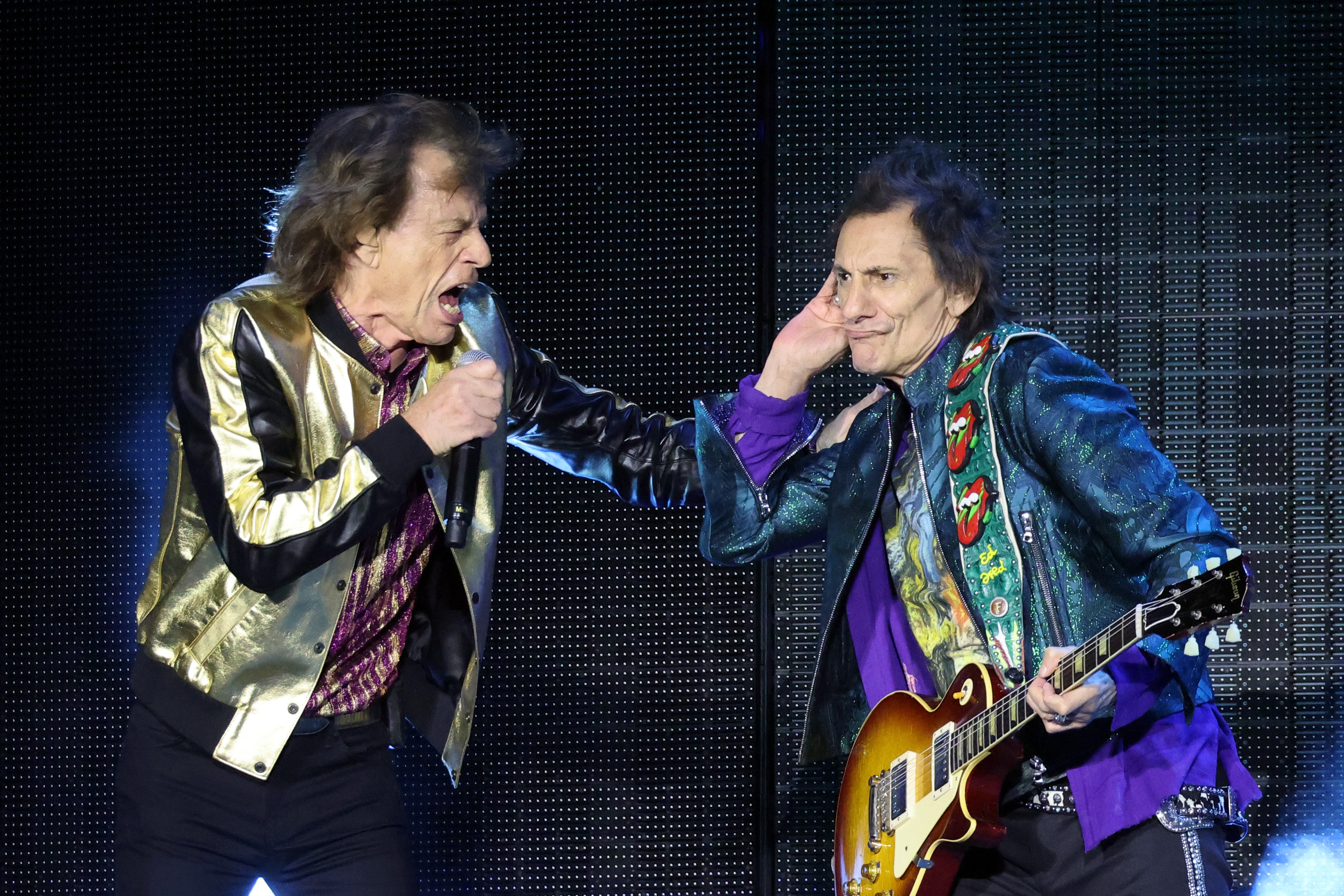 Jagger and guitarist Ronnie Wood performing during the Stones’ last tour